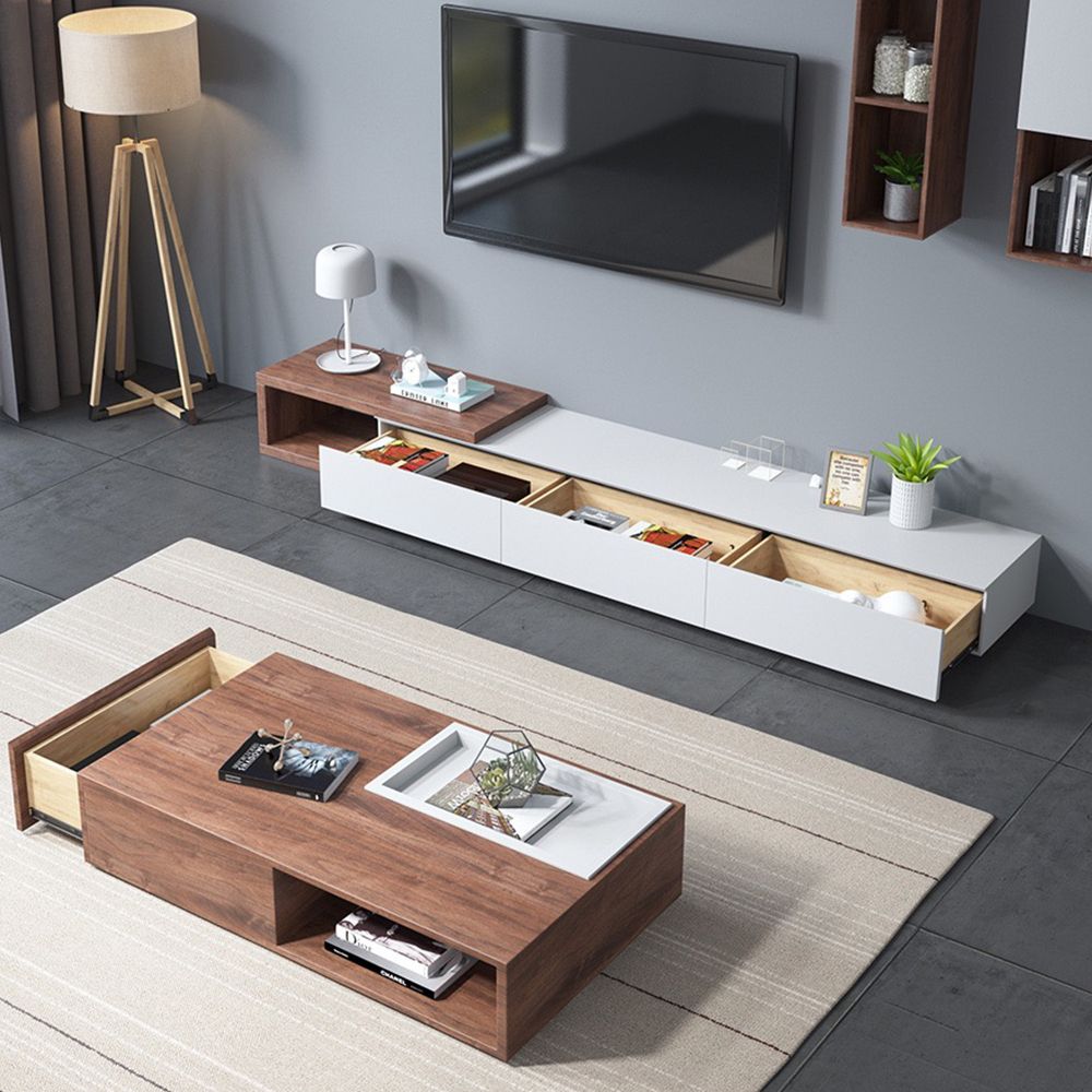 Estendibile Legno scuro e bianco  MDF Supporti TV