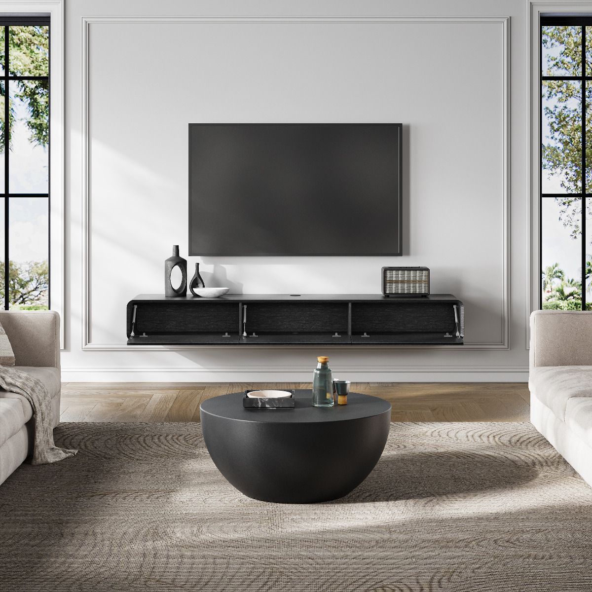 con armadietti Nero  MDF Supporti TV