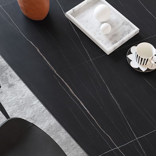 Estendibile Nero Pietra sinterizzata e acciaio al carbonio Tavoli da pranzo