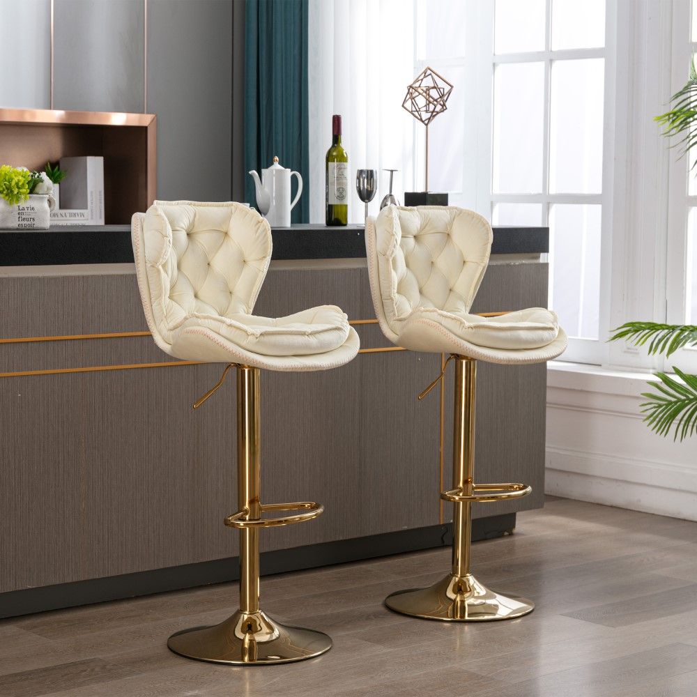 Modern Beige Velvet Bar Stools