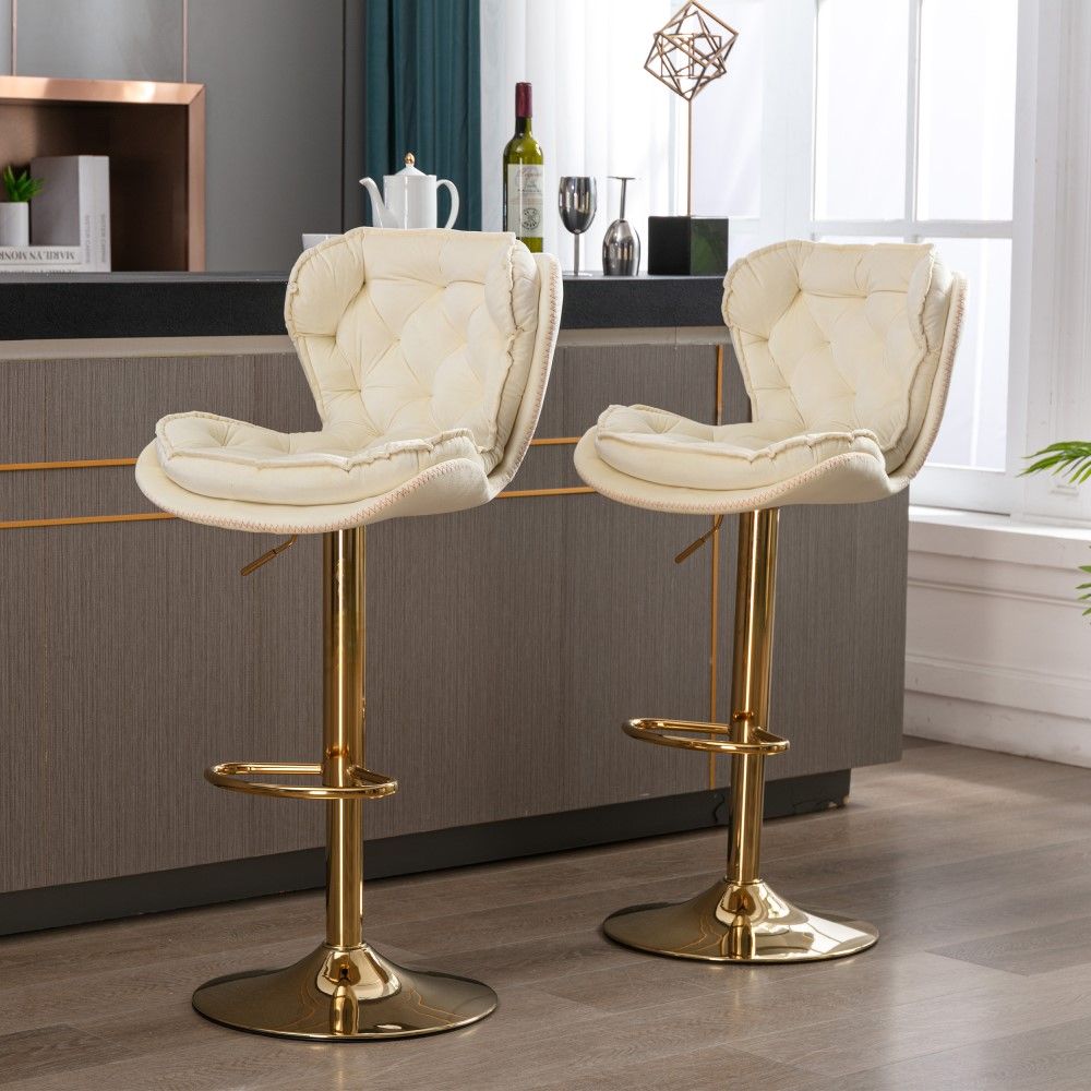 Partly Assemble Beige Velvet Bar Stools
