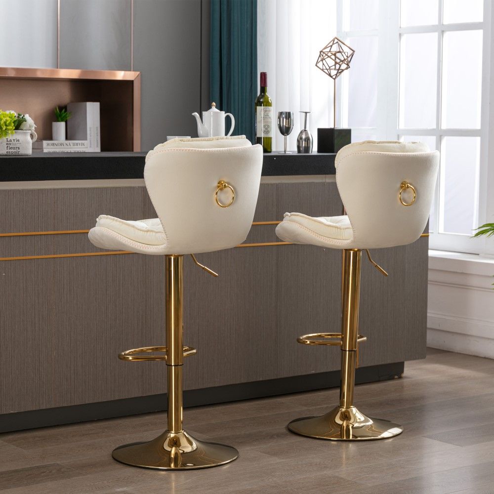 Partly Assemble Beige Velvet Bar Stools