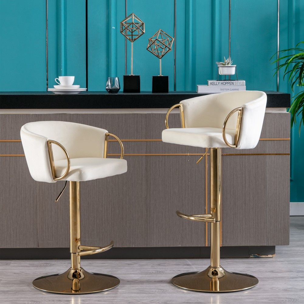 Wood Ivory Velvet Bar Stools