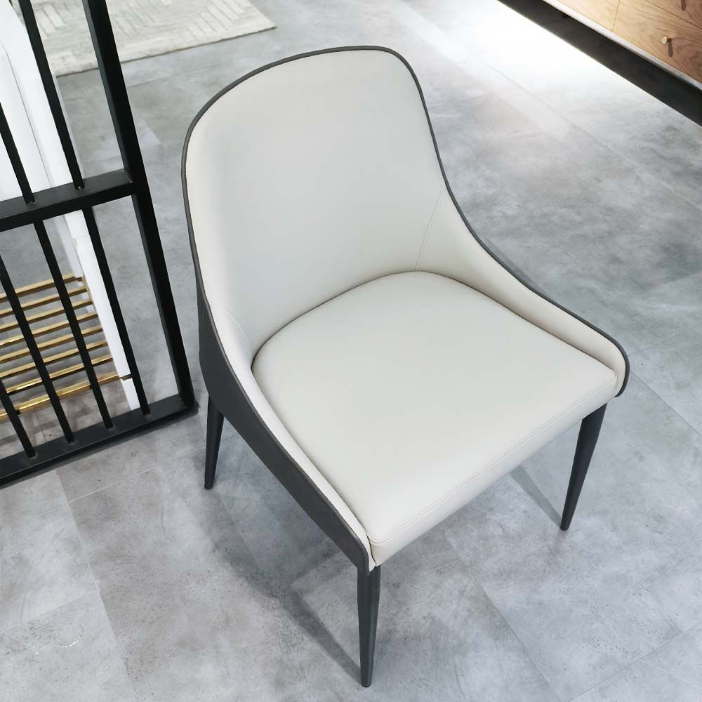 Metal Leg Beige PU Dining Chairs