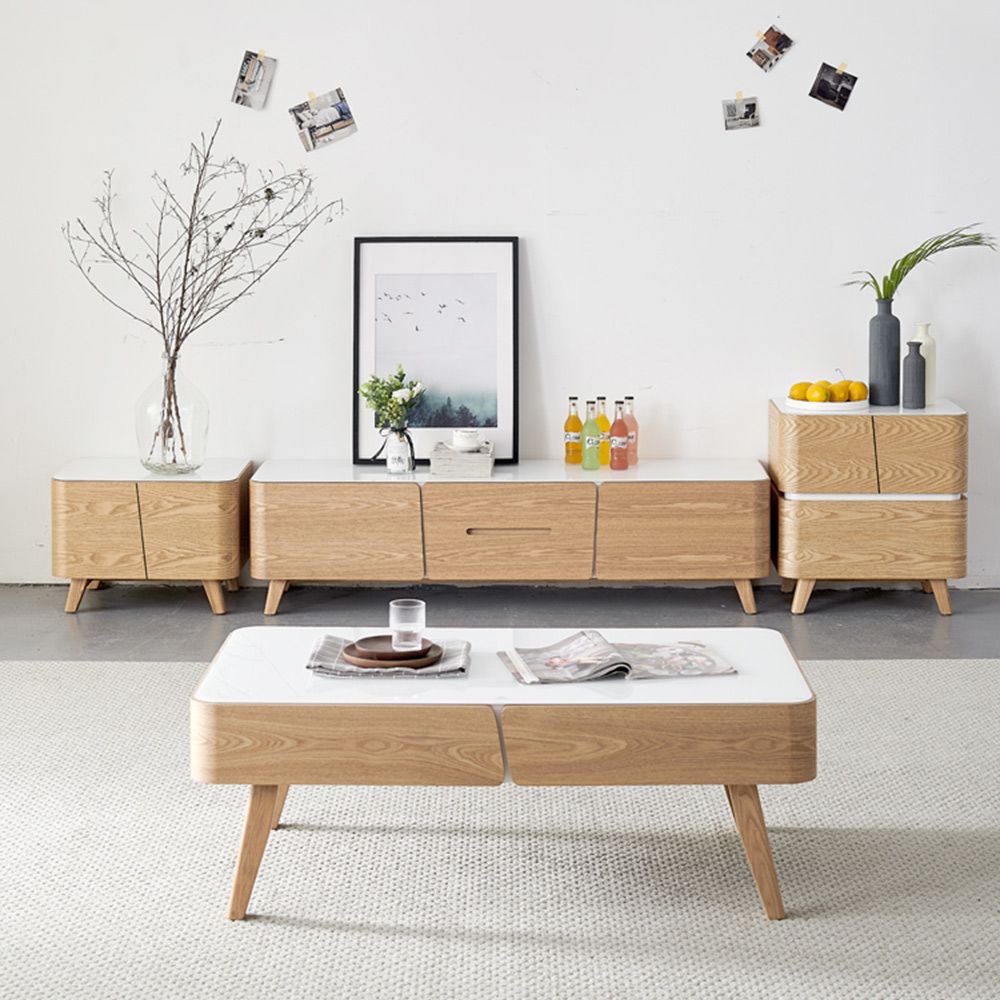 Tempered Glass Light Wood MDF Coffee Tables