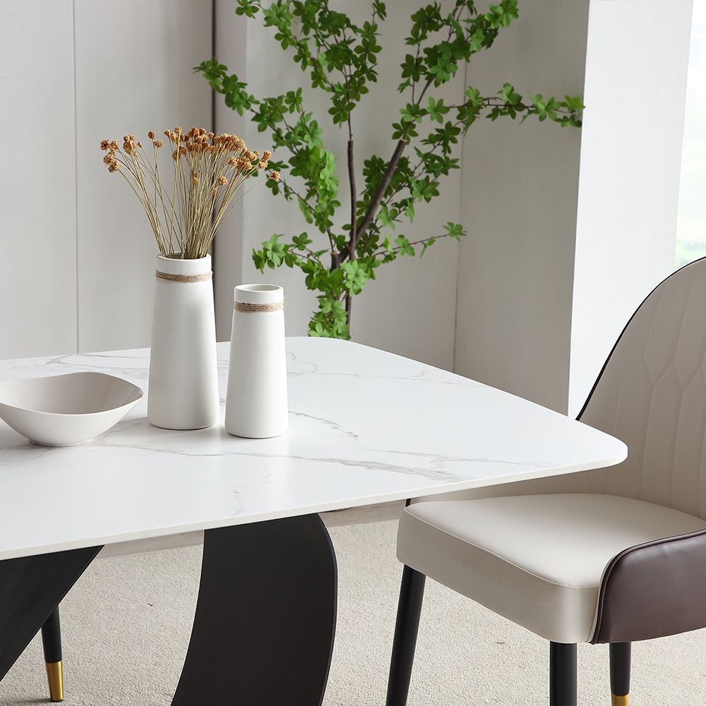 Sintered Stone White Matte Sintered Stone Dining Room Set