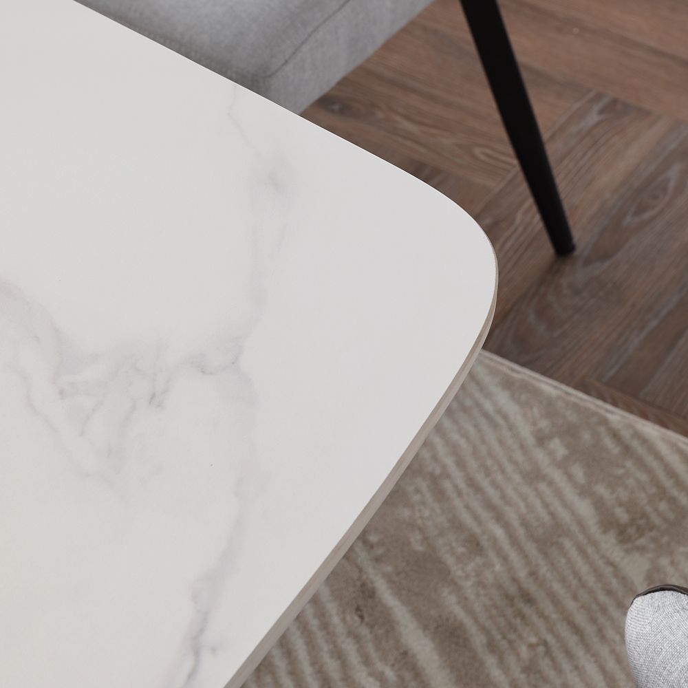 Rectangular White Matte Sintered Stone Dining Room Set