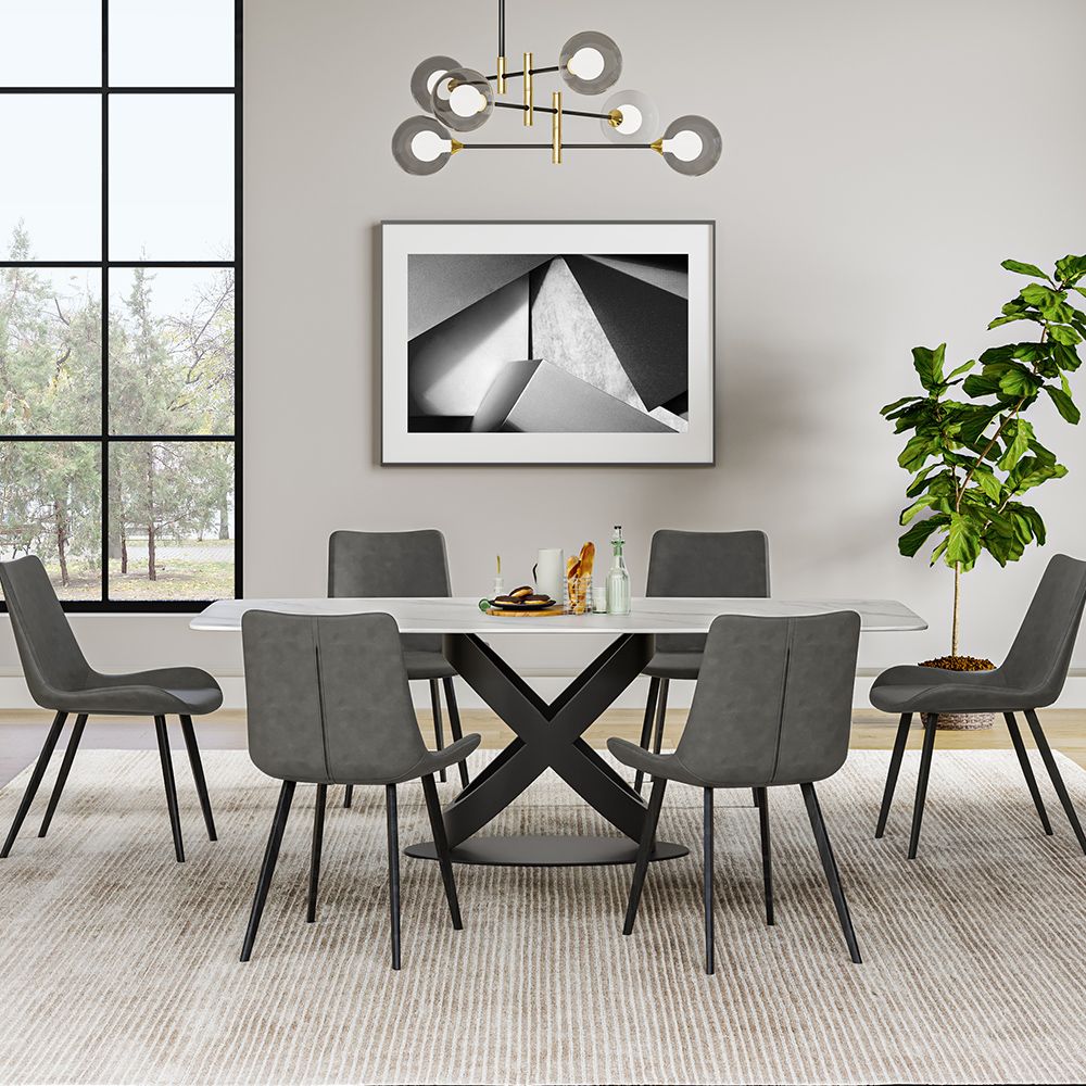 Rectangular White Matte Sintered Stone Dining Room Set