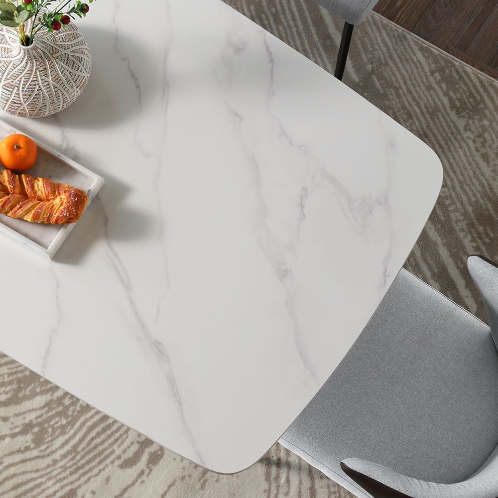 Metal Base White Matte Sintered Stone Dining Room Set