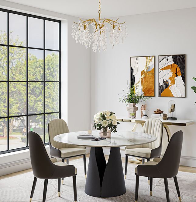 without Lazy Susan White Matte Sintered Stone Dining Room Set