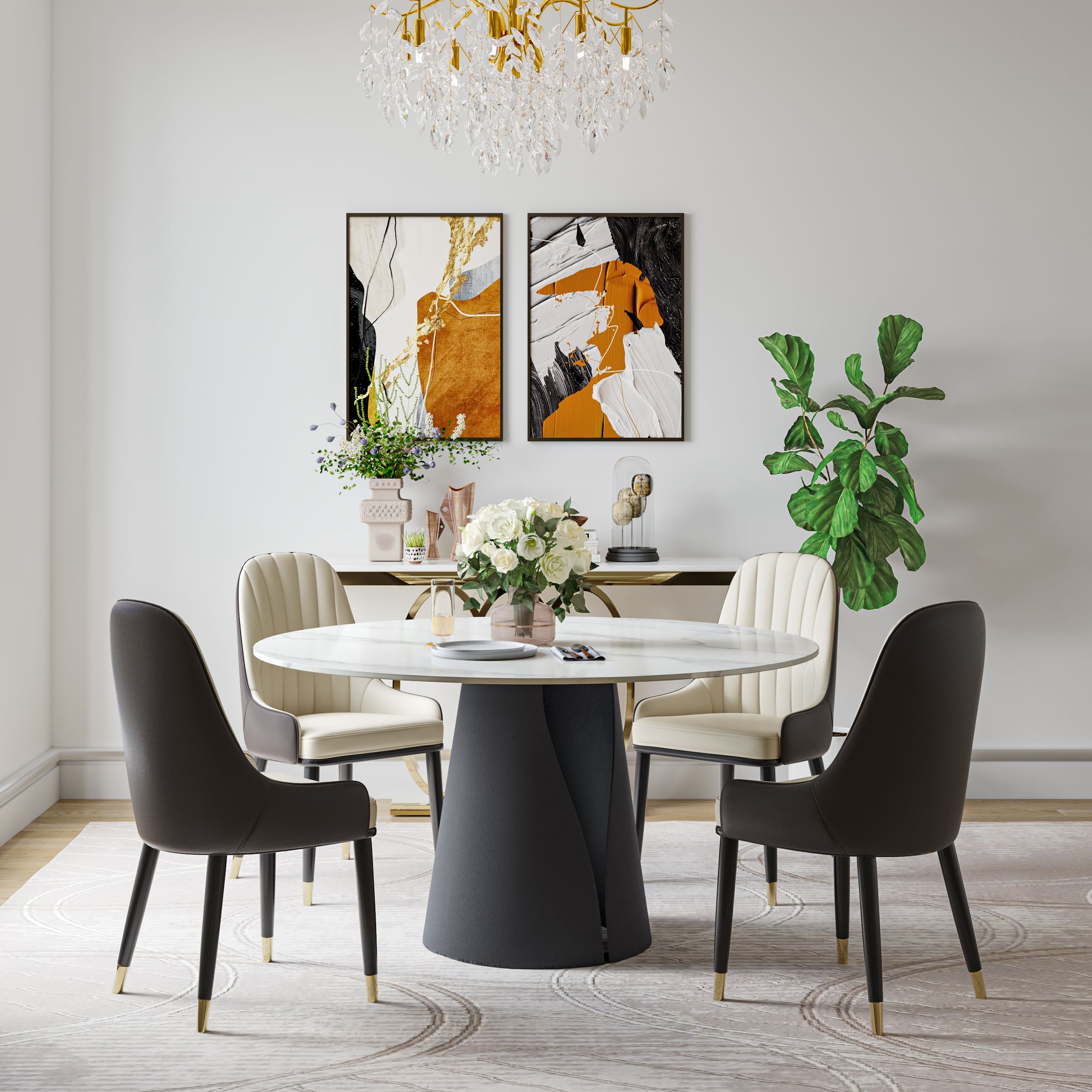 without Lazy Susan White Matte Sintered Stone Dining Room Set