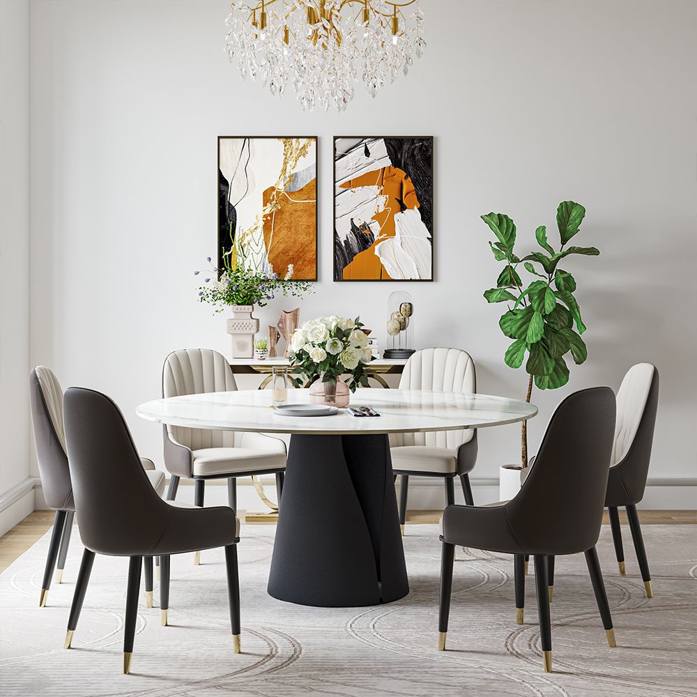 Round White Matte Sintered Stone Dining Room Set
