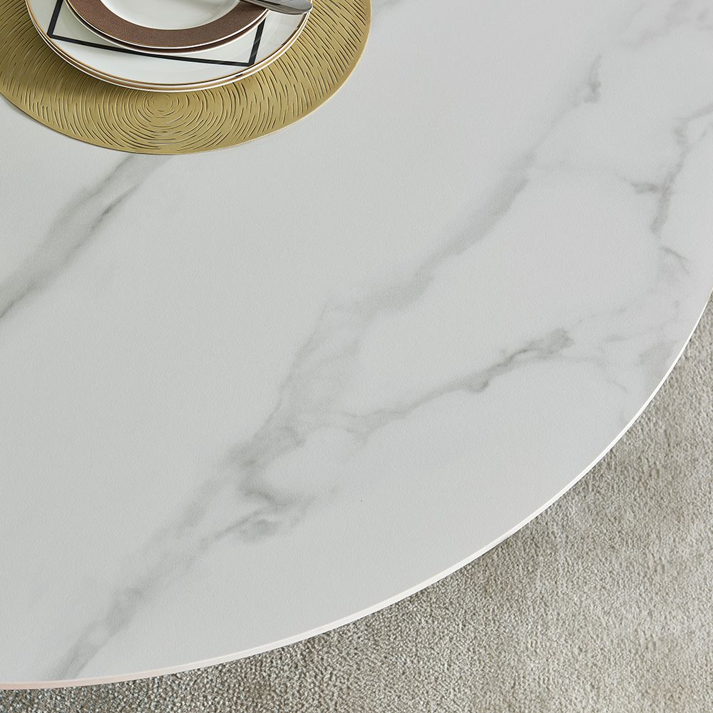 Modern Luxury White Matte Sintered Stone Dining Room Set