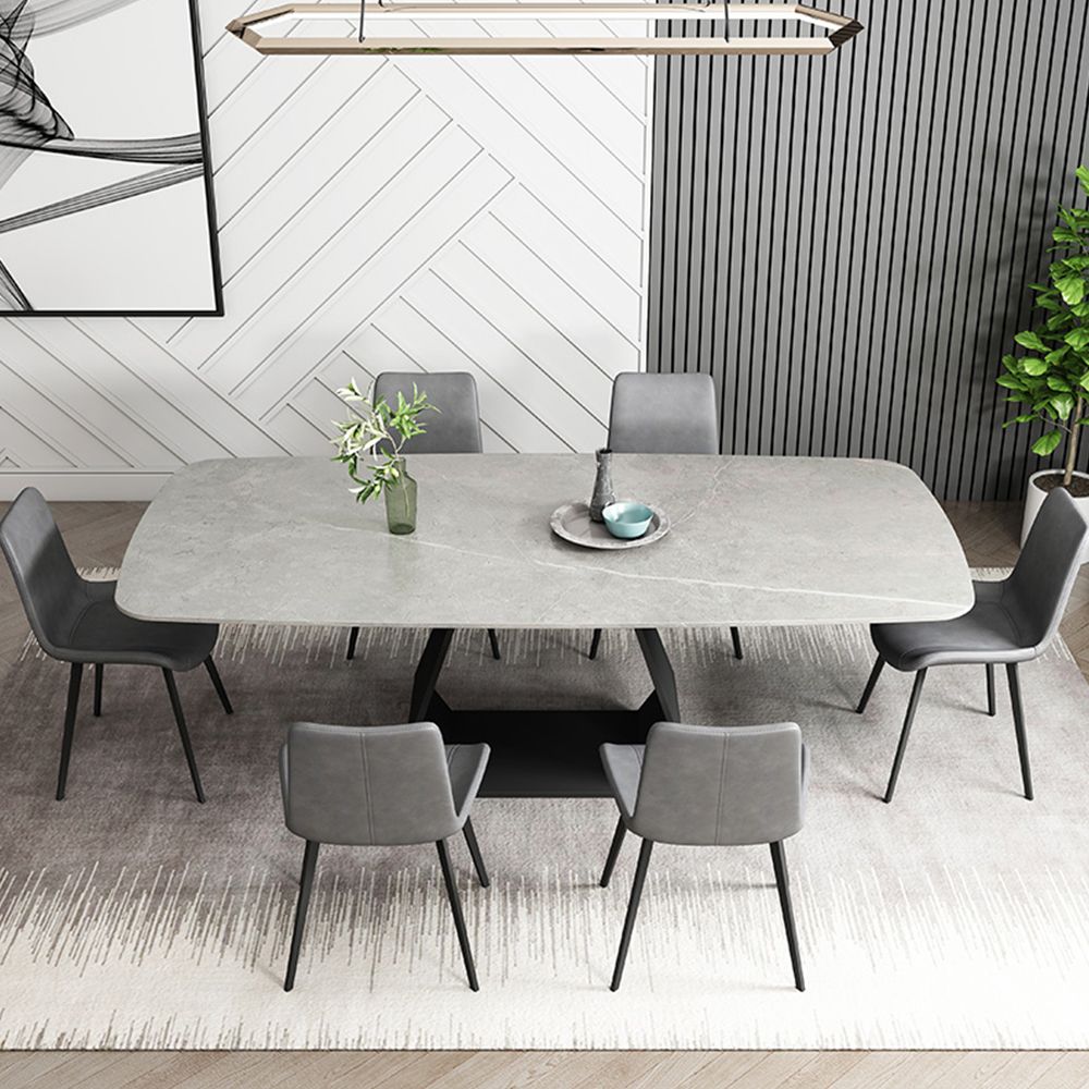 Metal Base Gray Matte Sintered Stone Dining Room Set