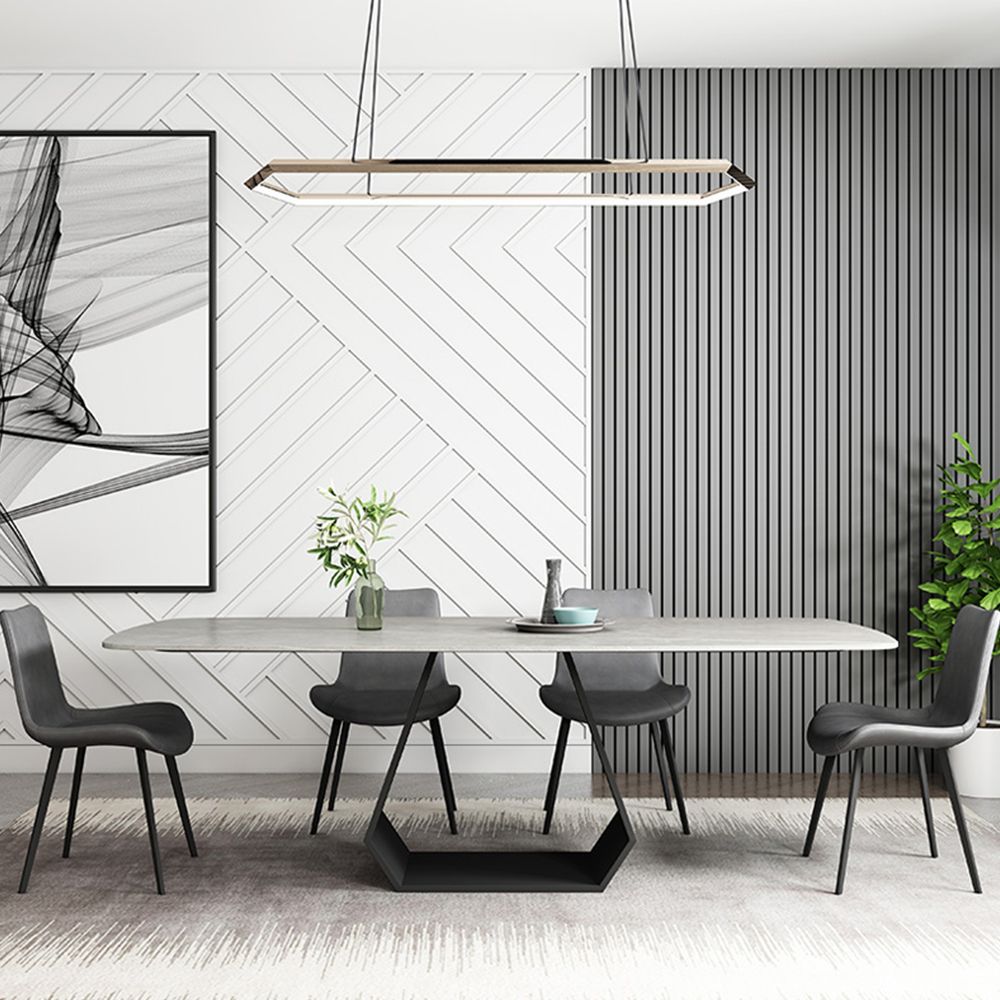 6 Seaters Gray Matte Sintered Stone Dining Room Set