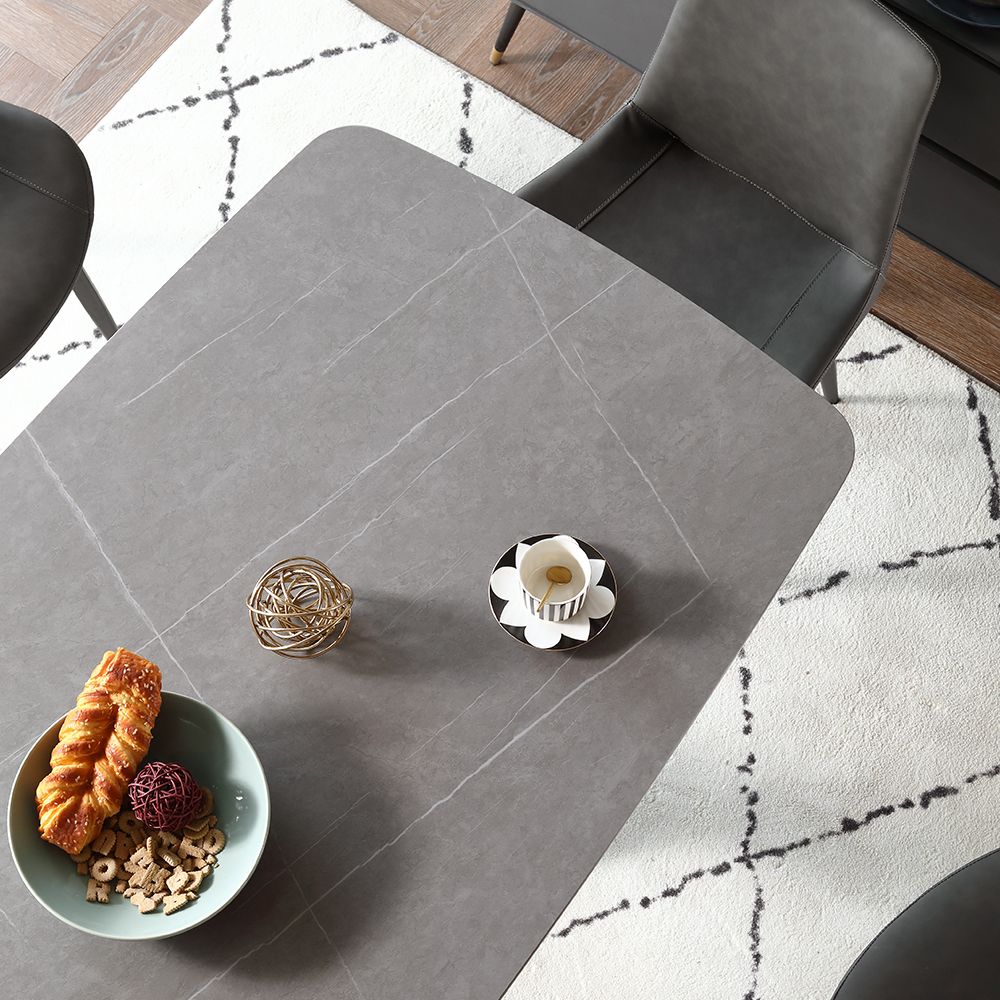 Modern Luxury Gray Matte Sintered Stone Dining Room Set