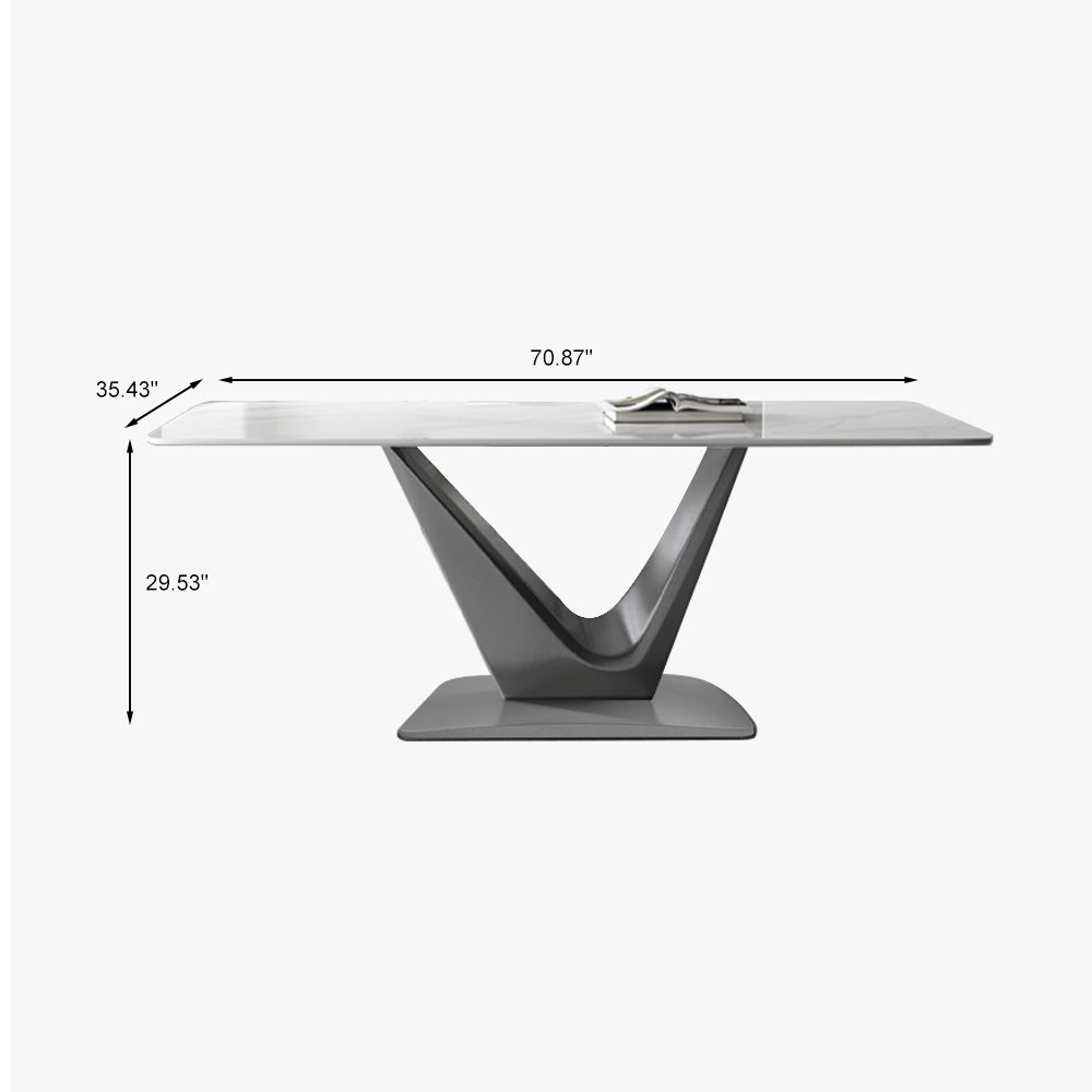 Metal Base White Glossy Sintered Stone Dining Room Set