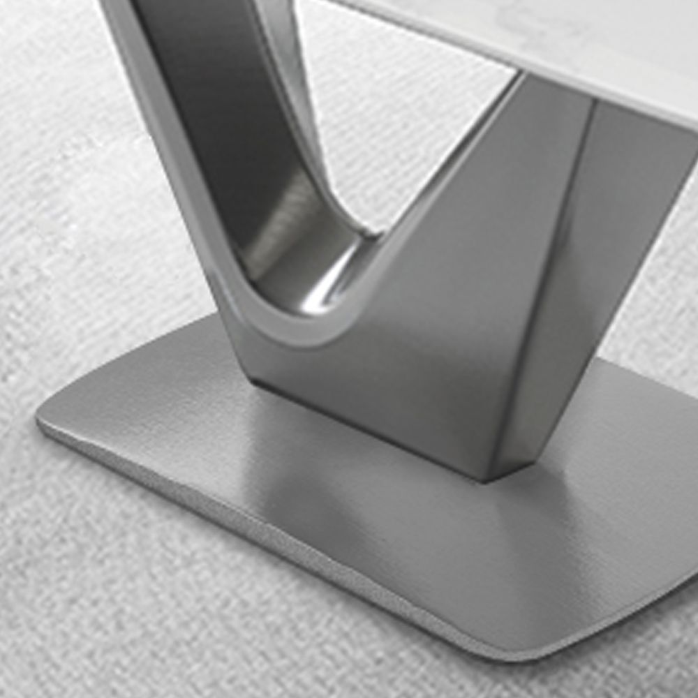 Metal Base White Glossy Sintered Stone Dining Room Set