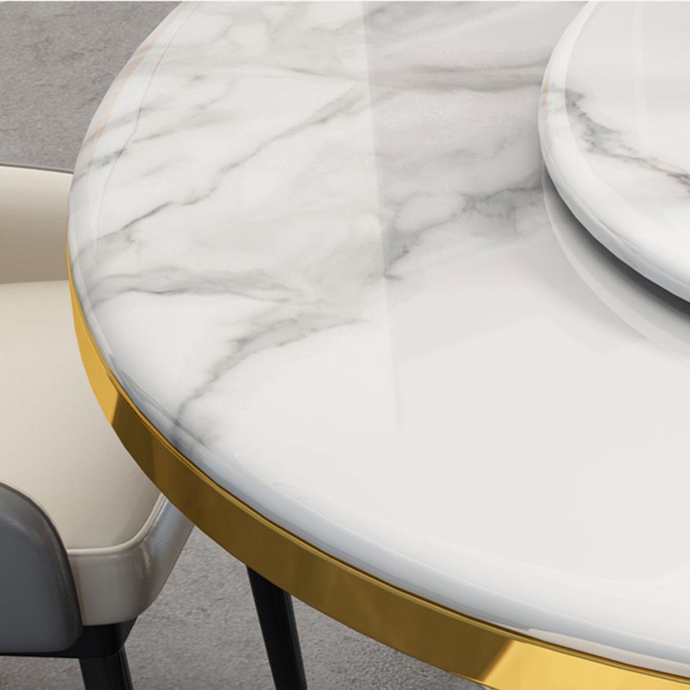 6 Seaters White Faux Marble Dining Room Set