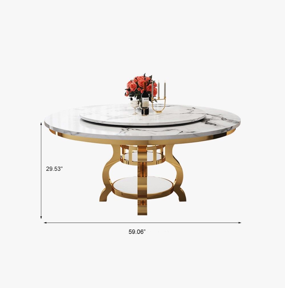 with Lazy Susan White Faux Marble Dining Room Set