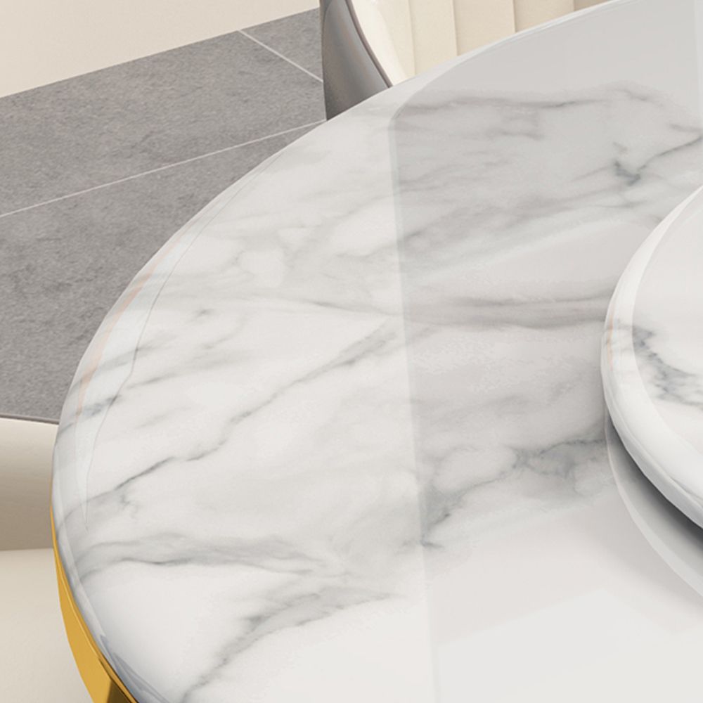 6 Seaters White Faux Marble Dining Room Set