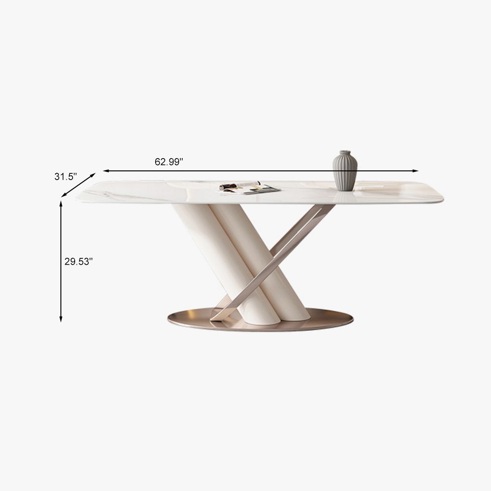 Metal Base White Glossy Sintered Stone Dining Room Set