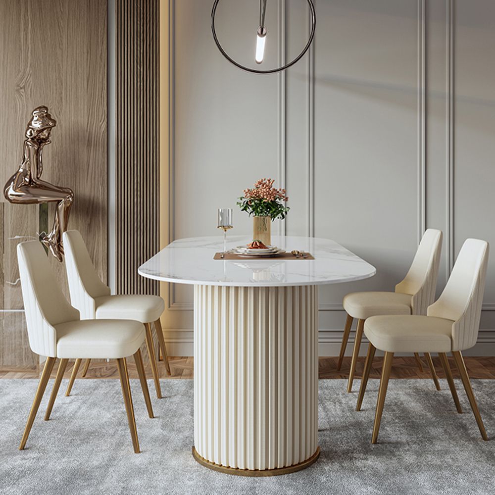 White Glossy Sintered Stone Dining Tables