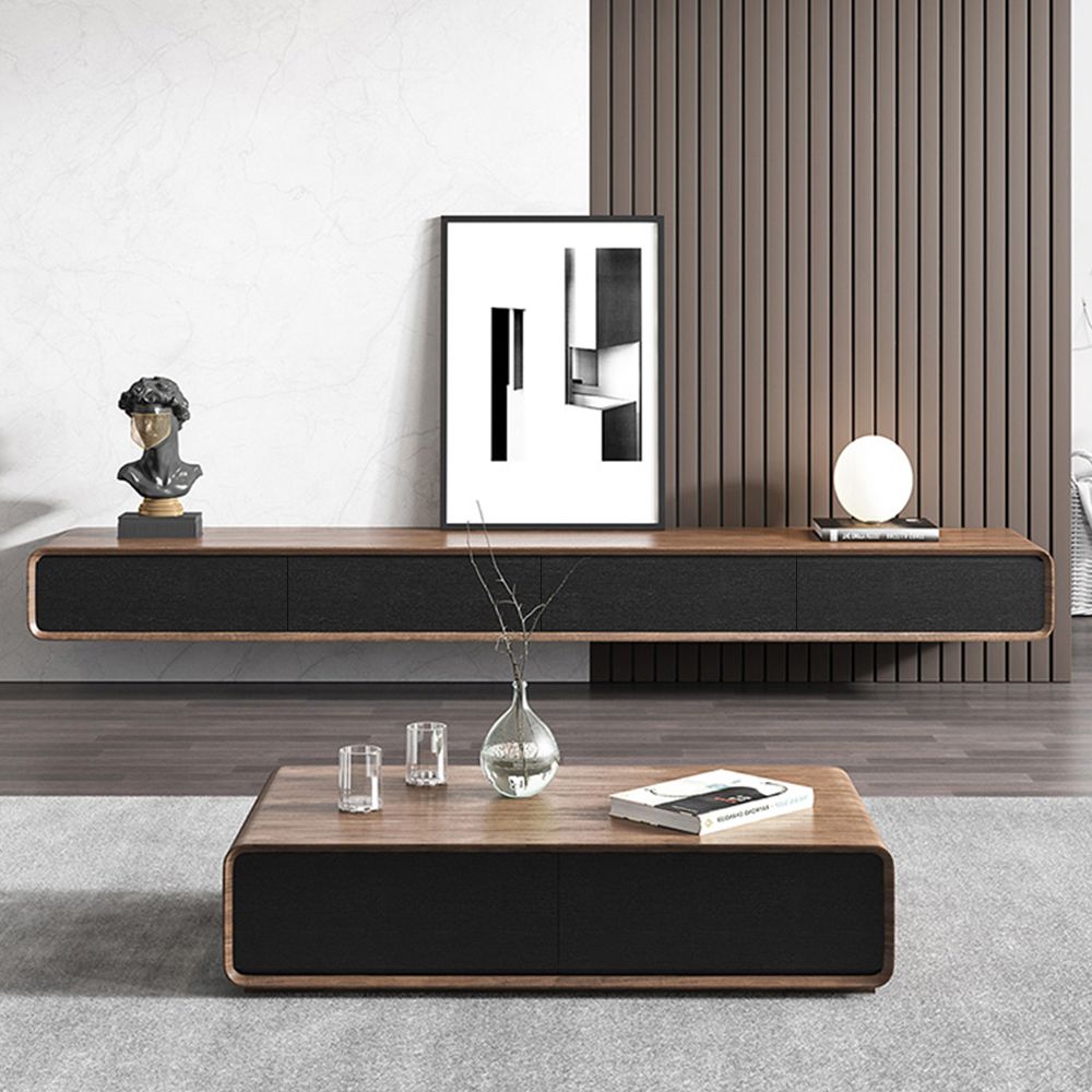 with Cabinets Dark Wood & Black MDF TV Stands