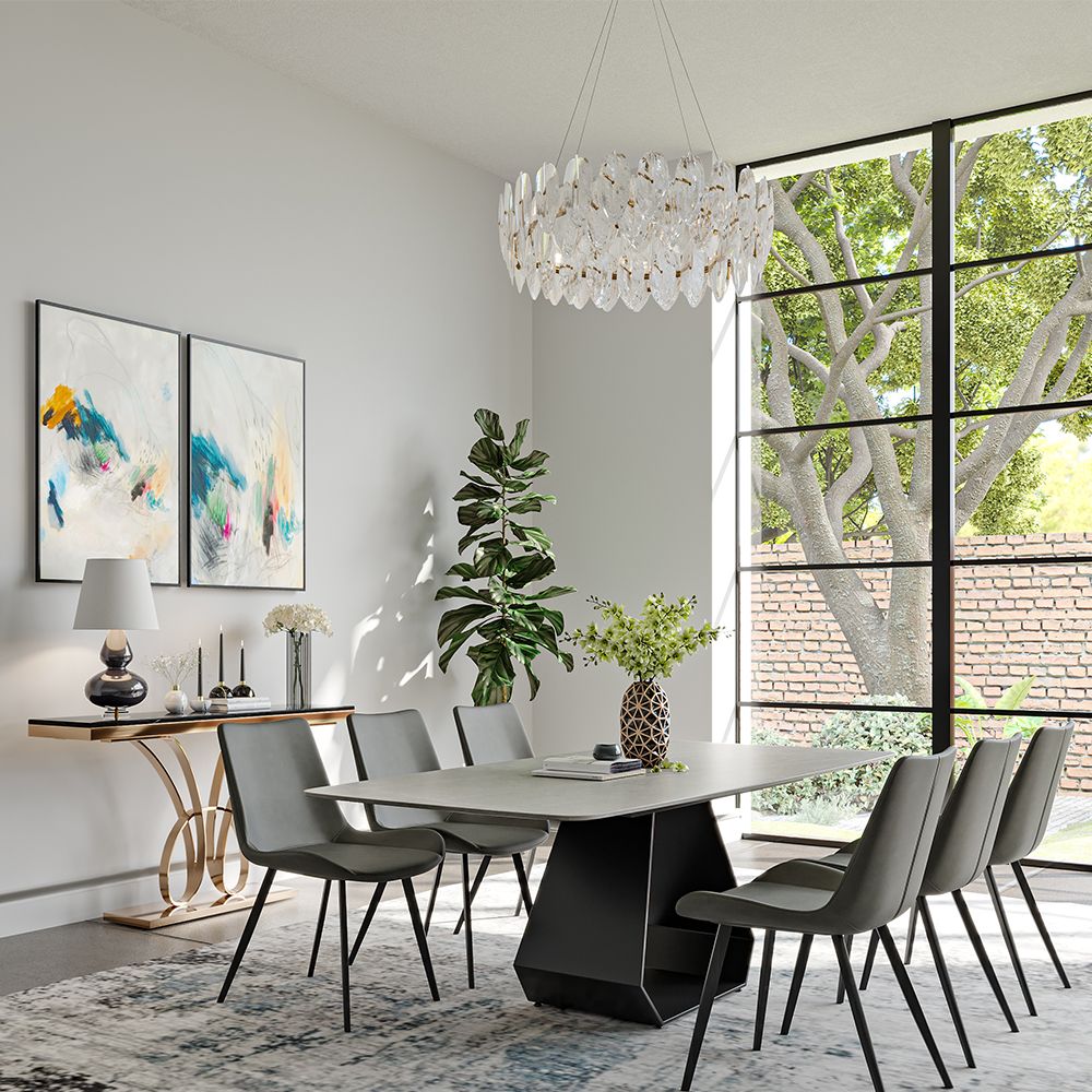 Modern Luxury Gray Matte Sintered Stone Dining Room Set