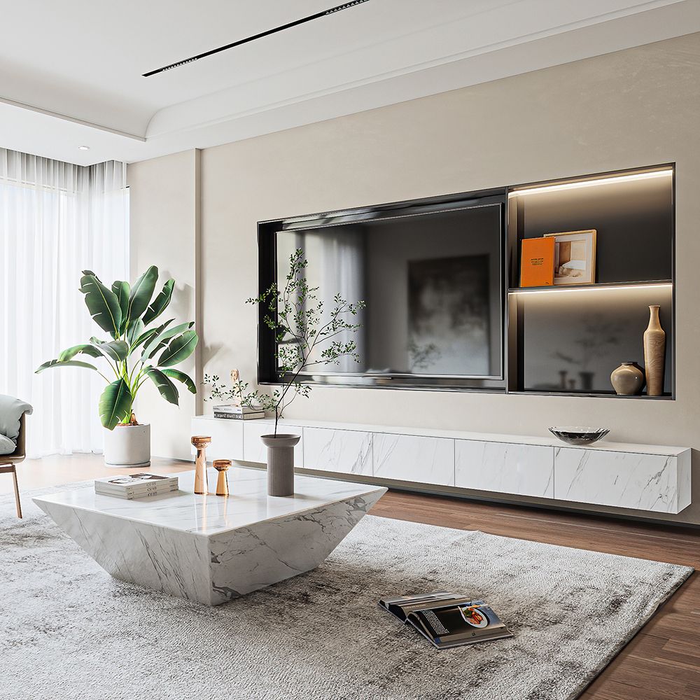 mit Stauraum Weiß Sinterstein TV-Möbel