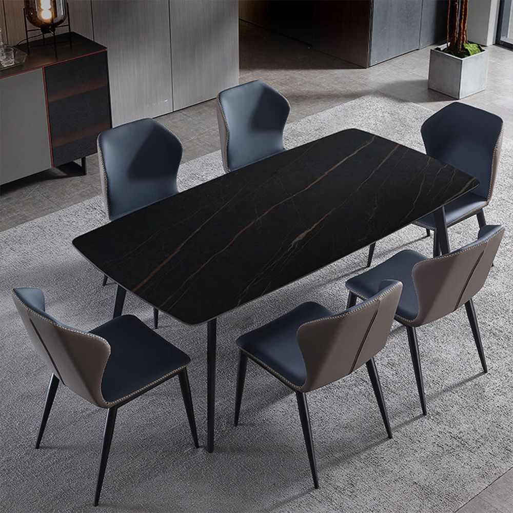 Colore puro Blu navy Pelle Sedie da pranzo