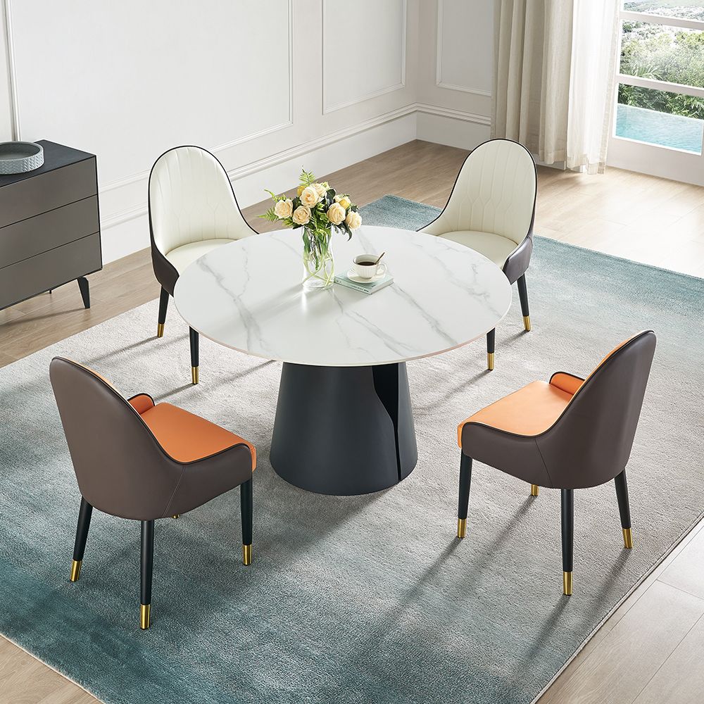 Ronde Blanc Pierre frittée mate Tables à manger