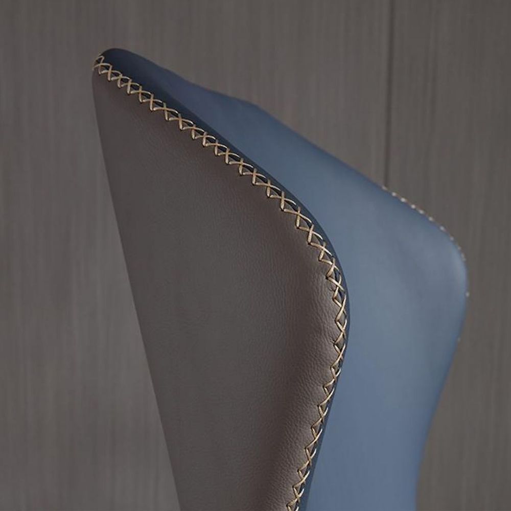 Colore puro Blu navy Pelle Sedie da pranzo