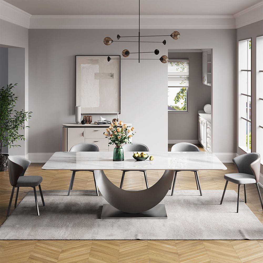 6 Seaters White Glossy Sintered Stone Dining Room Set