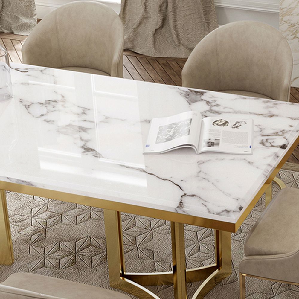 4 Seaters White Faux Marble Dining Room Set