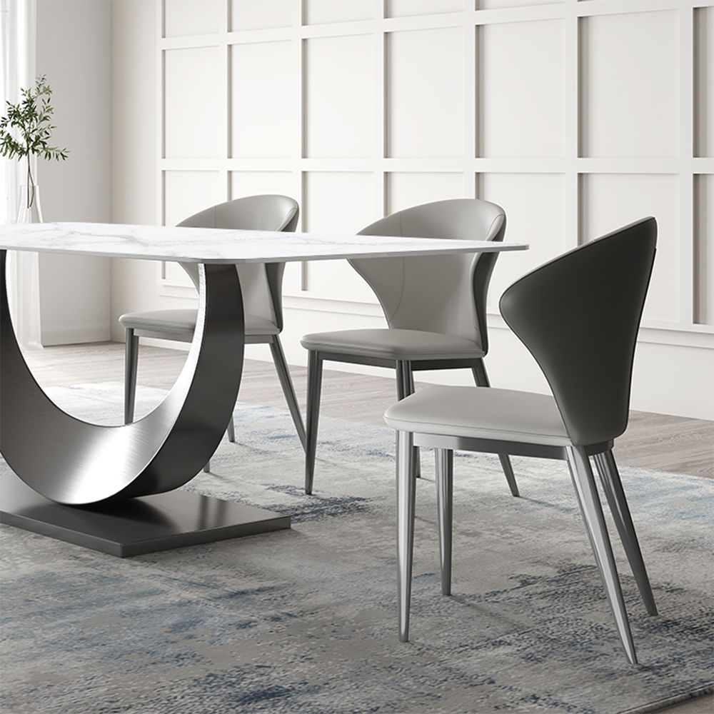 Sintered Stone White & Silver Glossy Sintered Stone Dining Tables