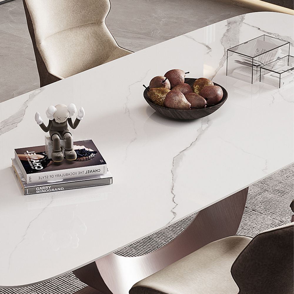 Metal Base White Sintered Stone Dining Tables