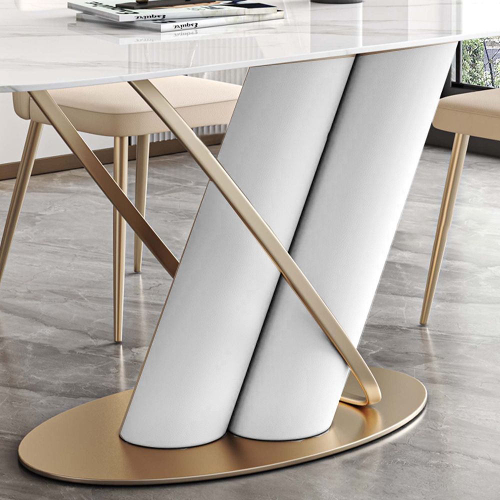 Sintered Stone White Glossy Sintered Stone Dining Room Set