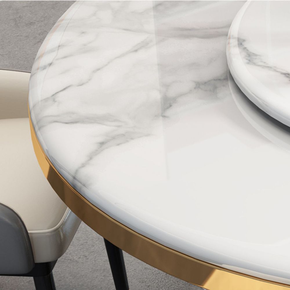 with Lazy Susan White Faux Marble Dining Tables