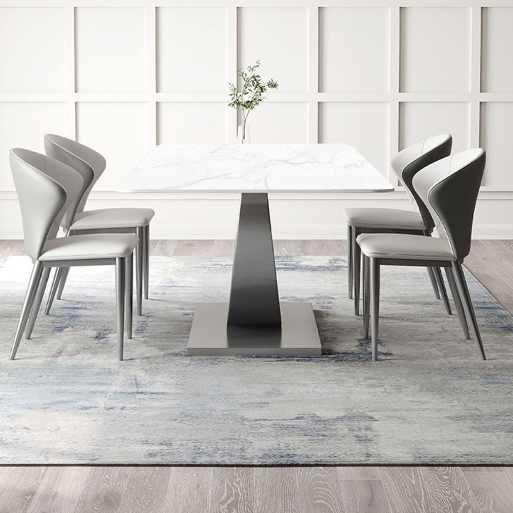 Rectangular White & Silver Glossy Sintered Stone Dining Tables
