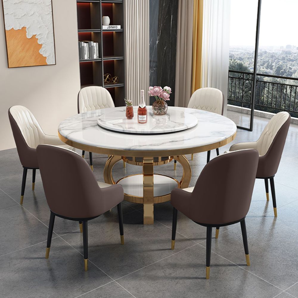 Metal Base White Faux Marble Dining Tables