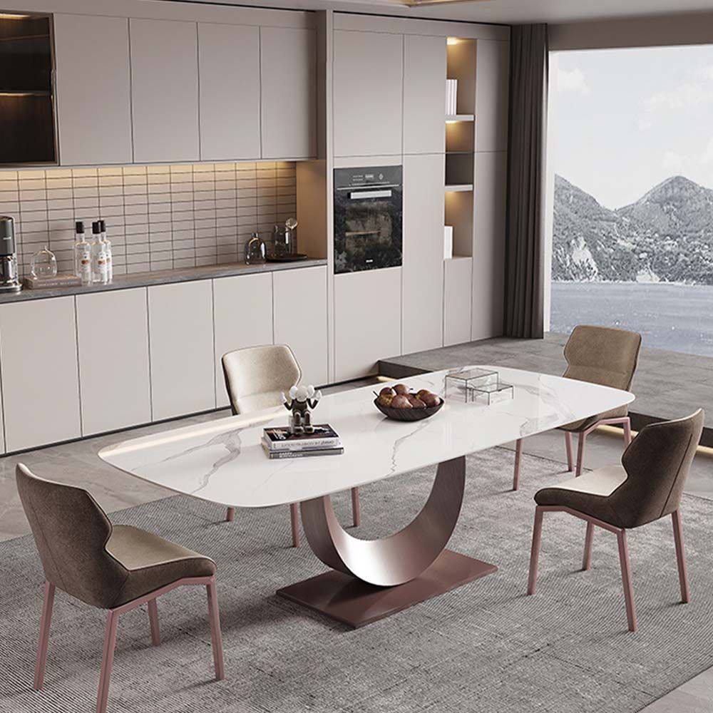 Metal Base White Sintered Stone Dining Tables