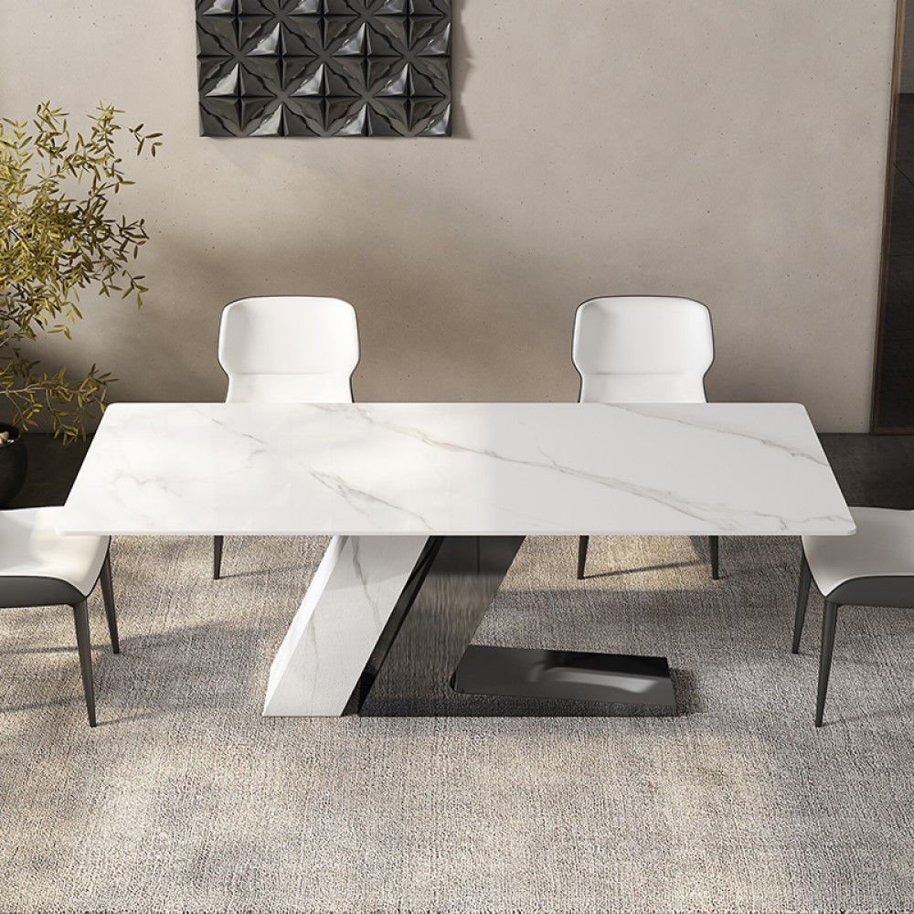Rectangular White Glossy Sintered Stone Dining Tables