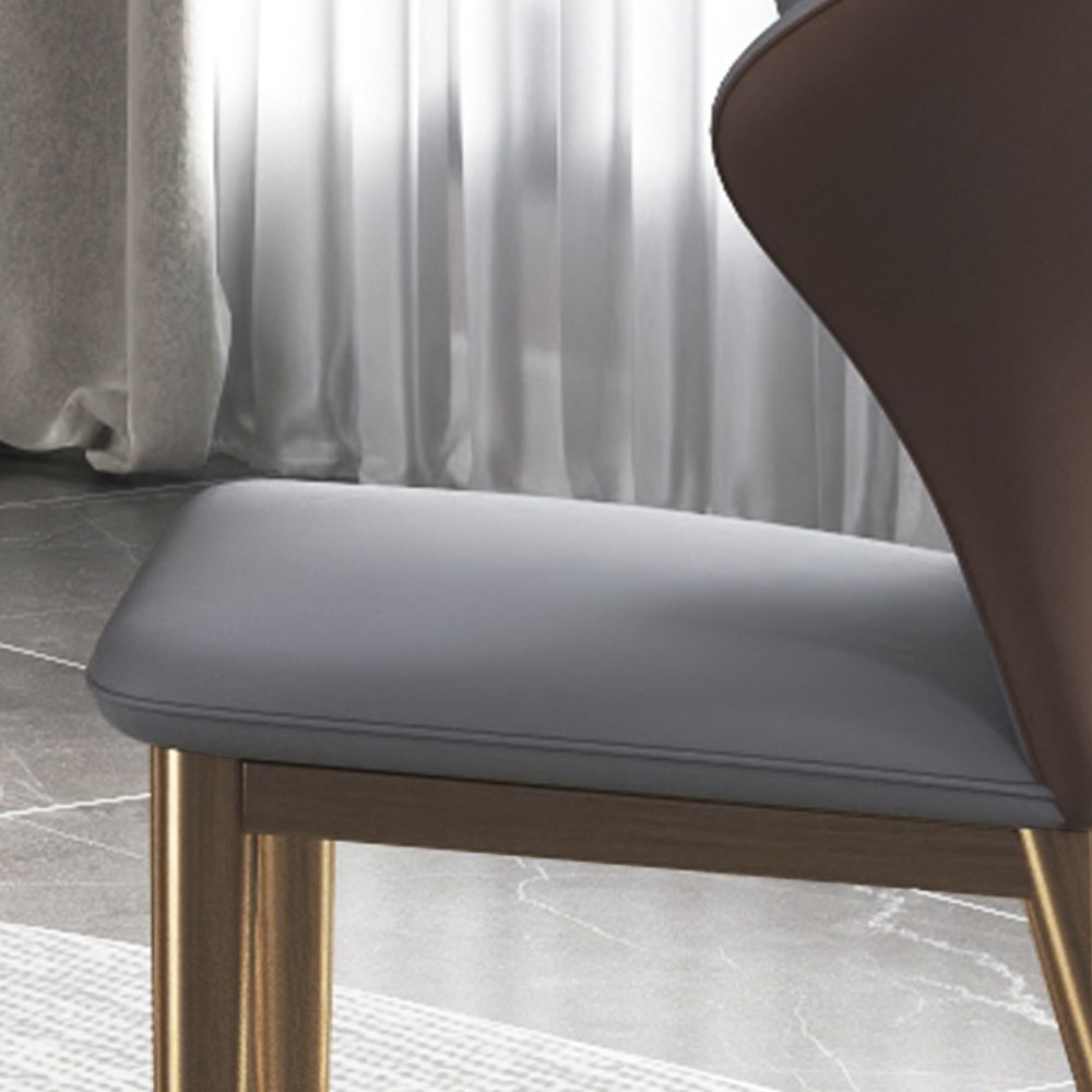 Metal Leg Brown PU Leather Dining Chairs