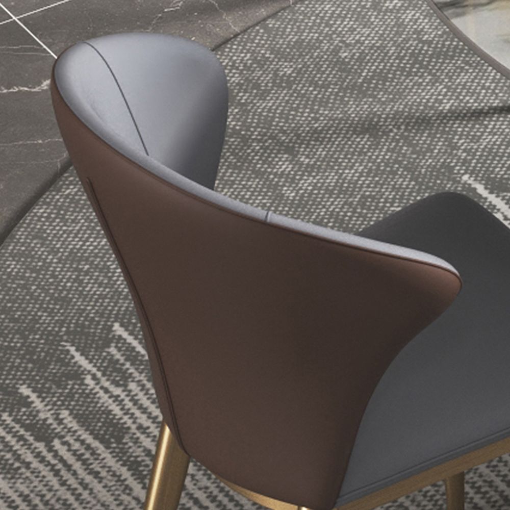 Metal Leg Brown PU Leather Dining Chairs