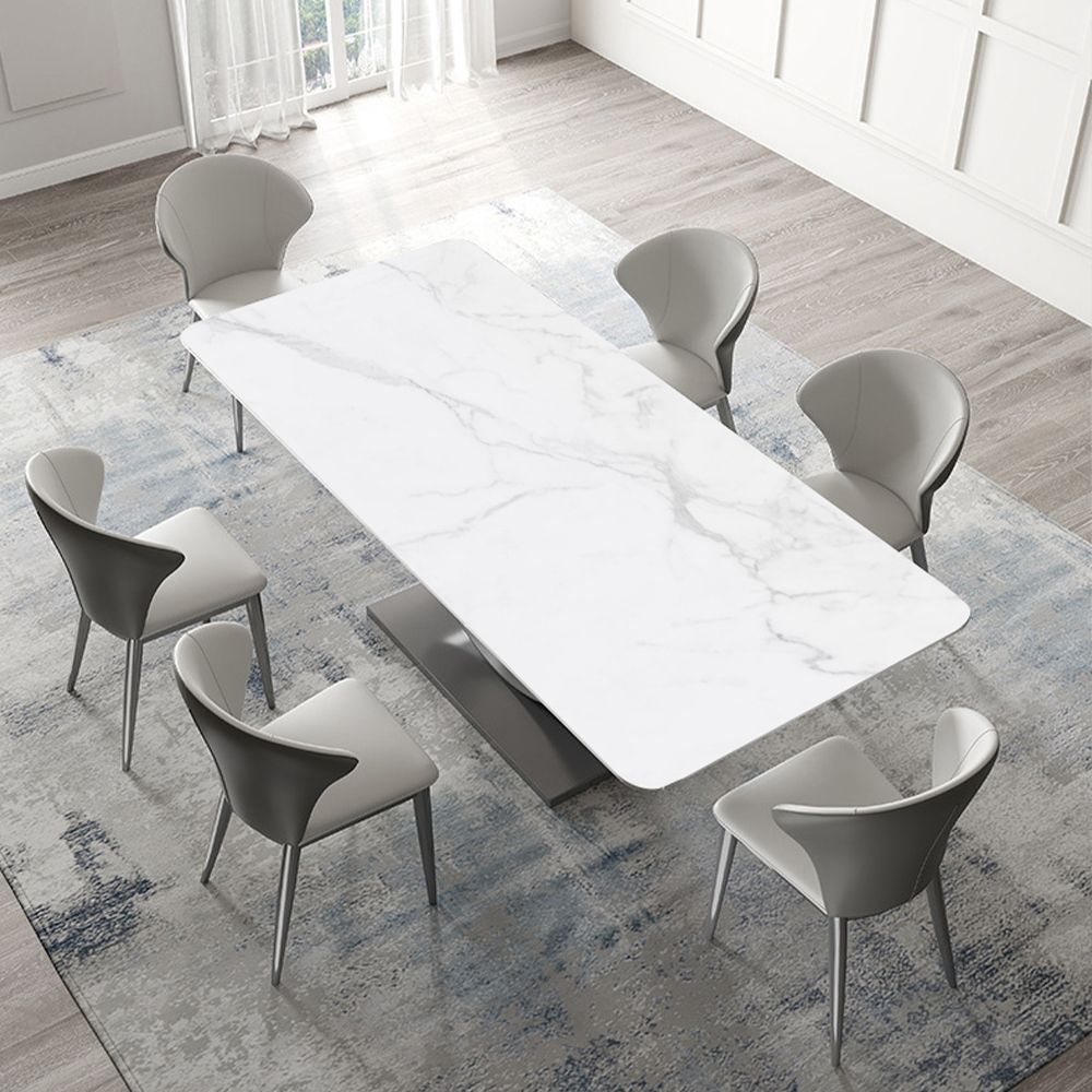 Rectangular White & Silver Glossy Sintered Stone Dining Tables
