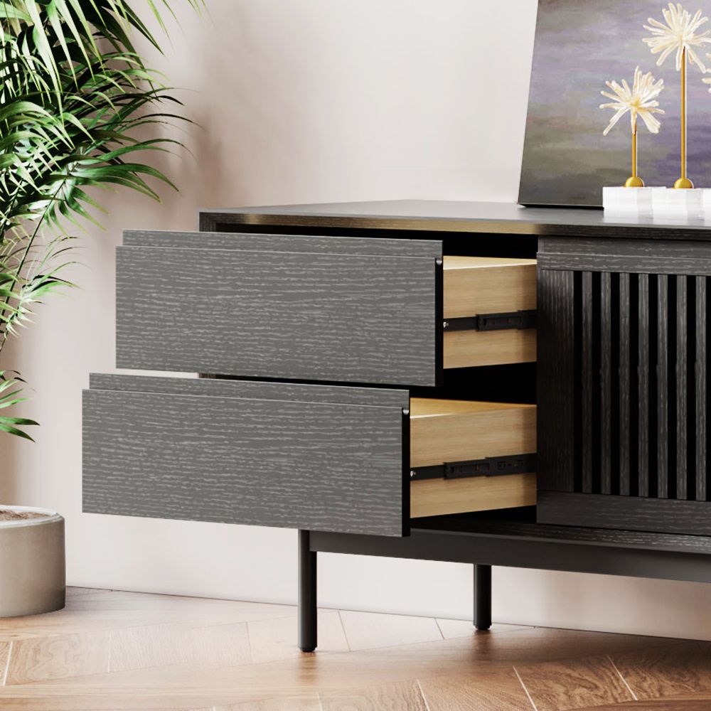Slatted Design Black MDF TV Stands