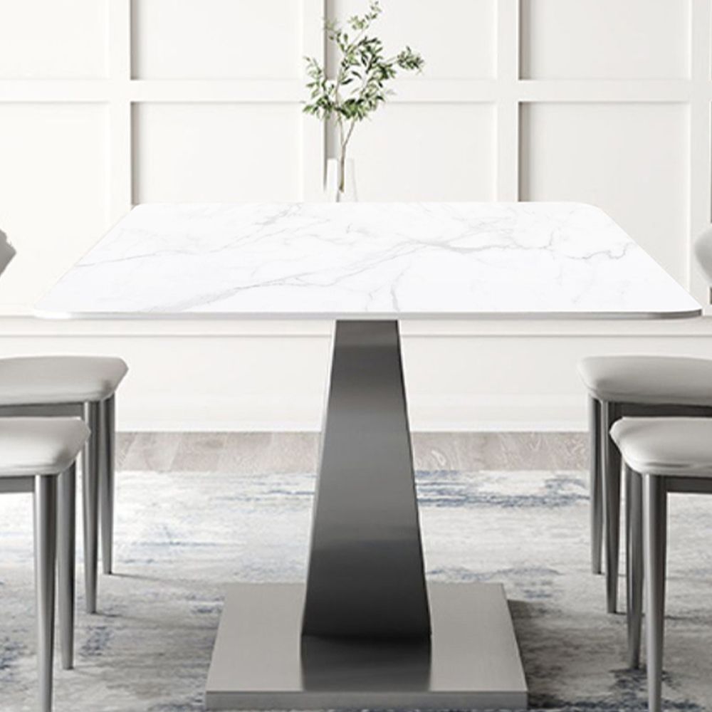 Modern Luxury White Glossy Sintered Stone Dining Room Set