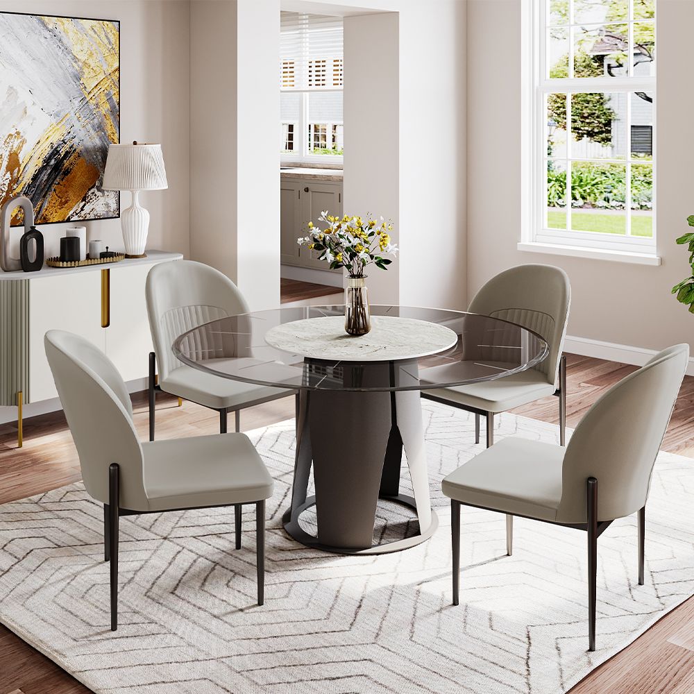 Pure Color Light Gray PU Dining Chairs