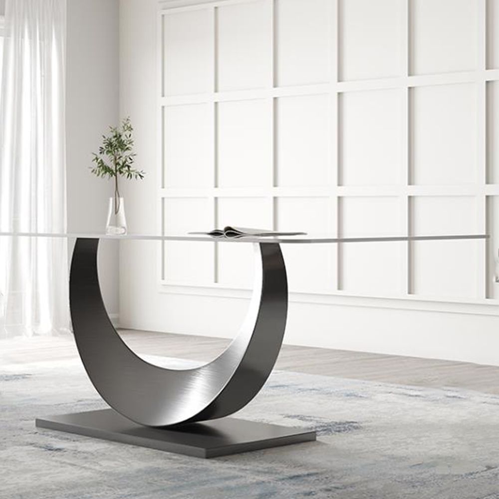 Rectangular White Glossy Sintered Stone Dining Room Set